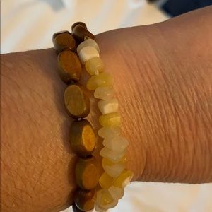 2 Brown and Cream Beaded Stretch Casual Chic Bracelets One Size Fits Most